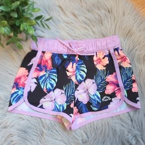 Justice Kids Floral Print Shorts - Black and Pink